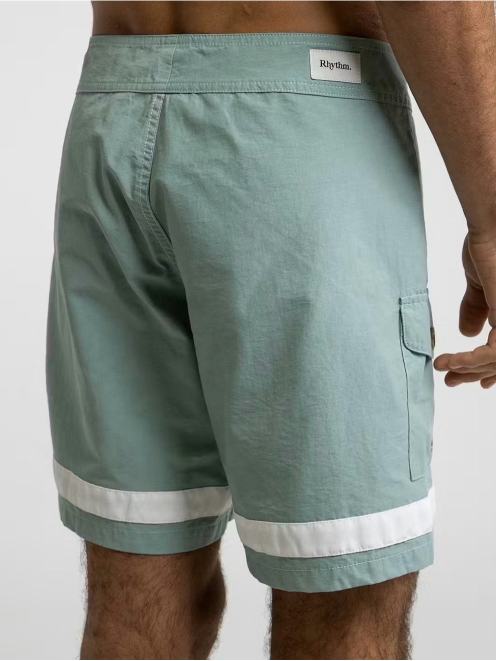 Rhythm Men’s Swim Trunks Board Shorts Mint Green White Stripe Size 28